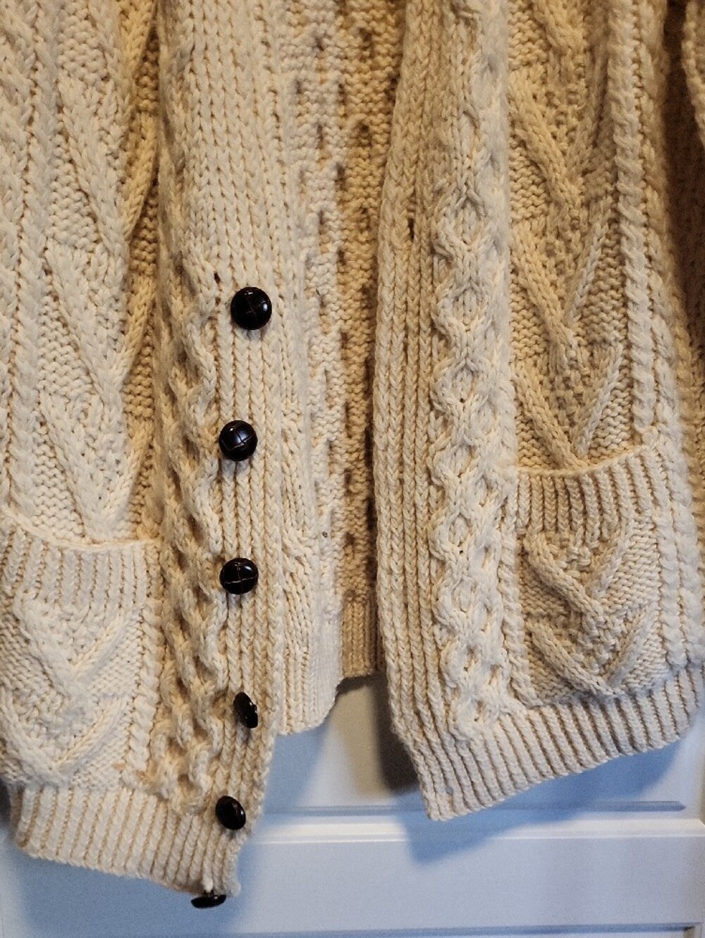 Cable Knit Button-Front Cardigan Sweater - Cream - Picture 3 of 5